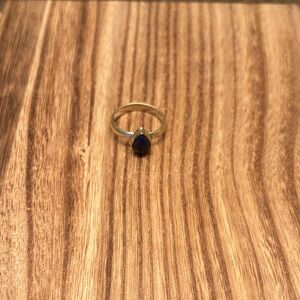 Gold Silver Teardrop Lapis Stone Ring - Size 7 Sterling Silver Jewelry